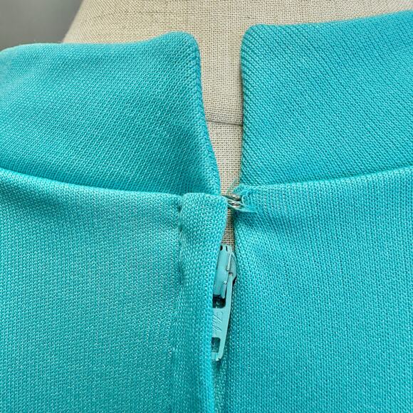 Vintage 60s/70s Turquoise Blue Keyhole Front Maxi Dress High Neck Size 18 - Picture 11 of 16